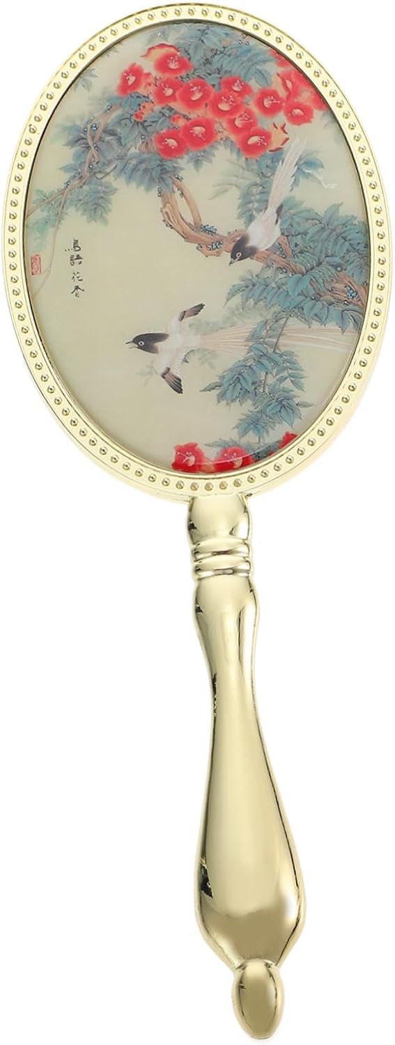 Vintage Handheld Mirror Portable Hand Makeup Mirror with Ergonomic Handle High Definition Surface Compact 7.87 X 2.95 X 0.39 in for Travel Vanity Bedroom Office Touch Ups