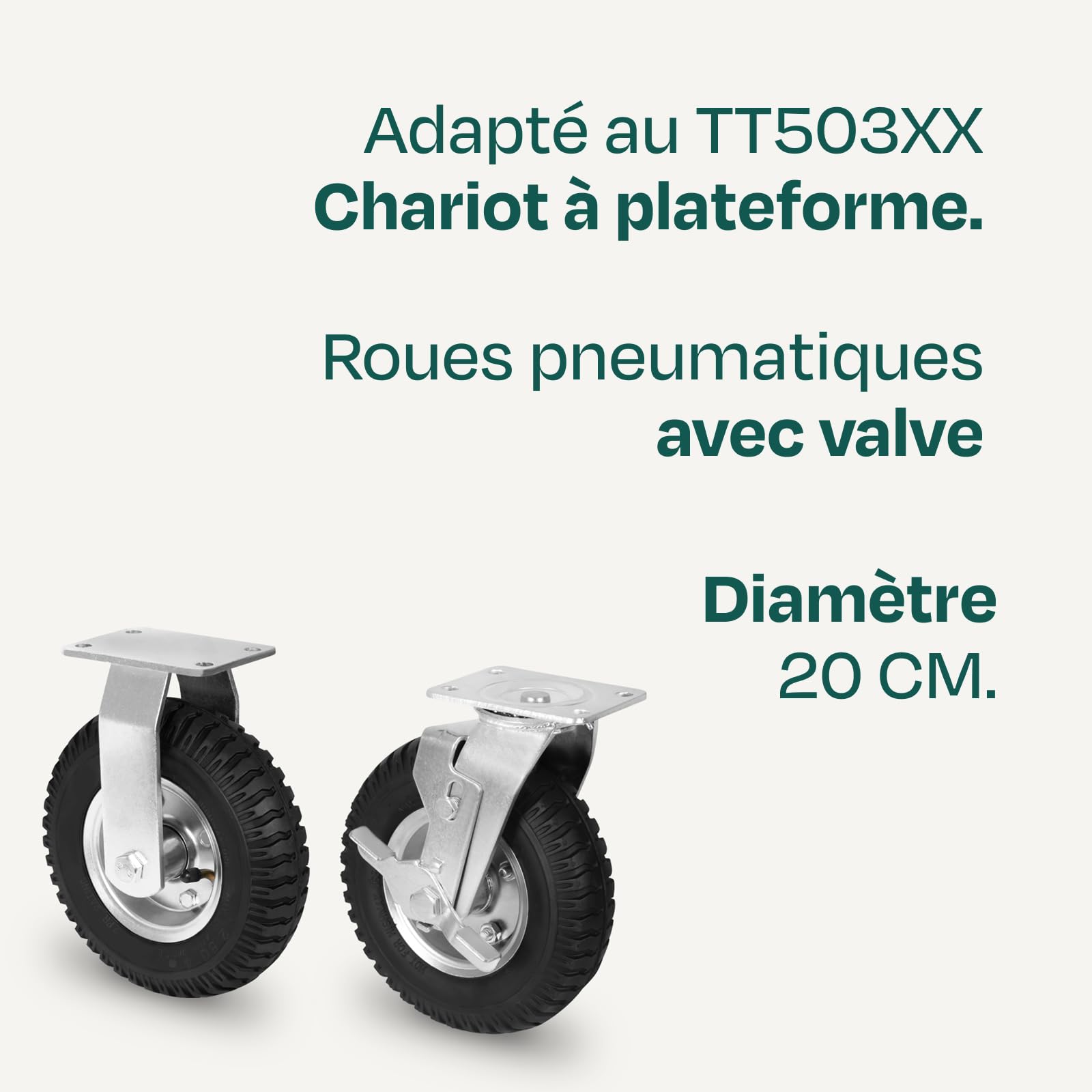 VONROC Roues Pneumatiques pour Chariot TT503XX – Set 4 Roues Gonflables – Absorption Chocs & Vibrations – Upgrade Premium Chariot 300 kg