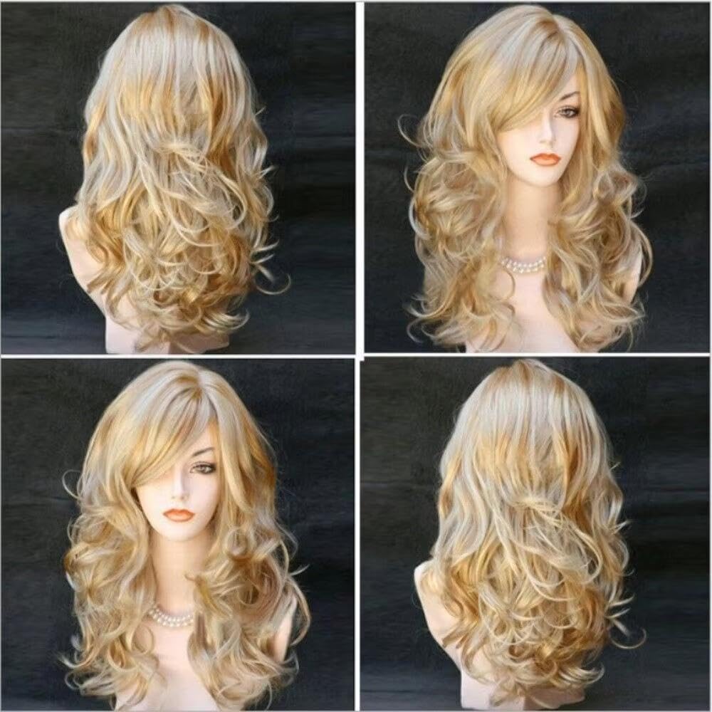 Pelucas Rizadas Largas Rubias Para Mujer Peluca Completa Pelo Ondulado Natural Para Mujer(Gold)