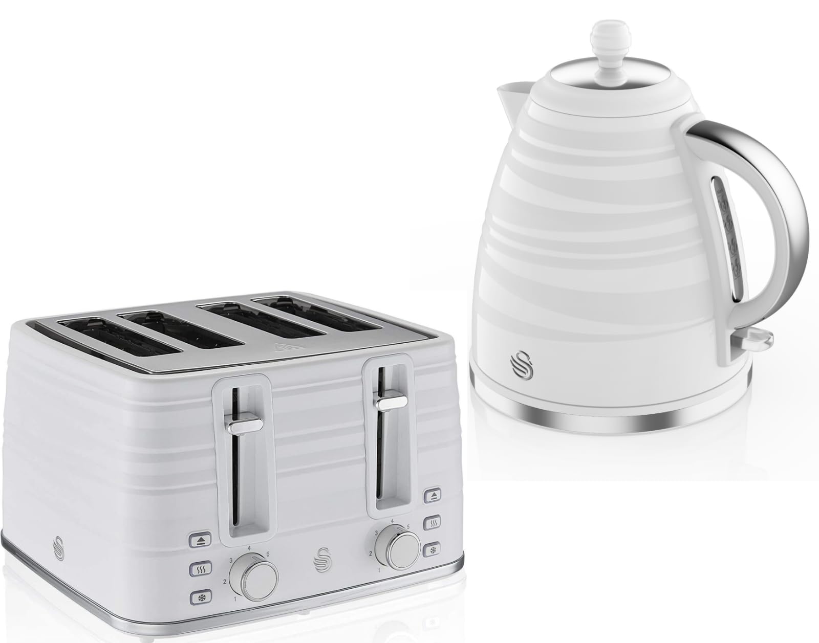 Swan Symphony White 1.7L 3Kw Jug Kettle And 4-Slice Toaster Matching Set from B&Q