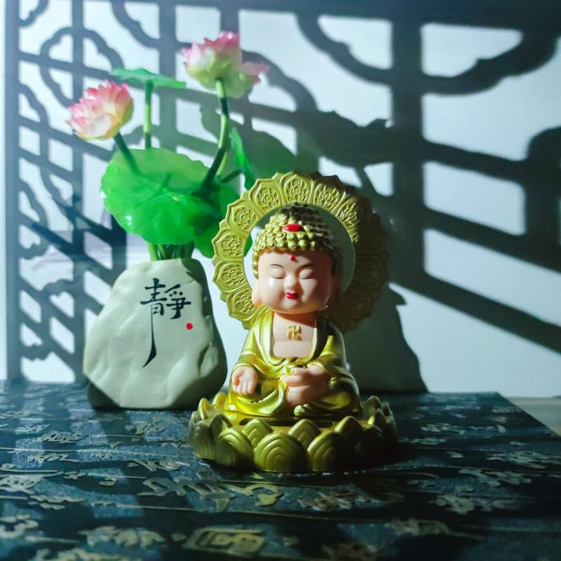 MAAGHI Plastic Solar Powered Moving Head and Hand Sitting Action Gautam Buddha Statue for Living Room | Car Dashboard | Home | Office Desk | Wealth & Prosperity, (8.5 * 8.5 * 12 Cm)(Green) 2