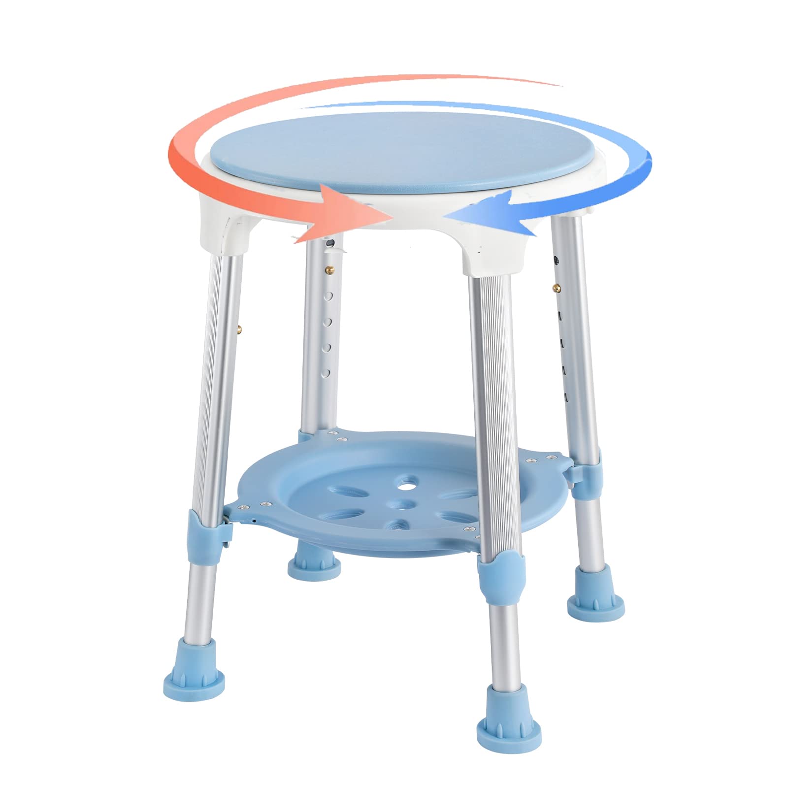 NAIZY Sgabello da doccia girevole a 360° 42-54 cm sedia da doccia per anziani sgabello da bagno regolabile in altezza antiscivolo con mensole sgabello da bagno aiuto doccia rimovibile
