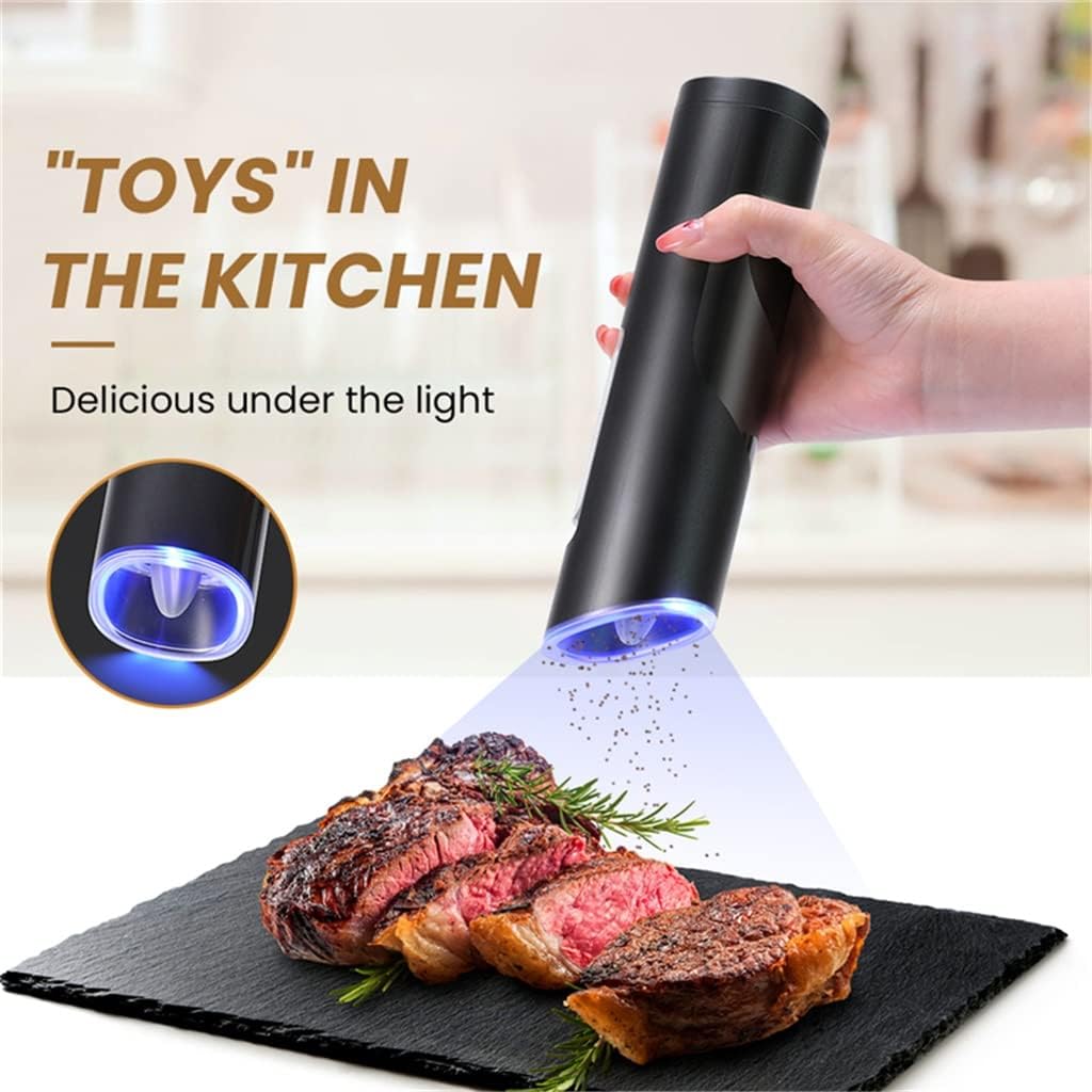 Electric Salt and Pepper Grinder Automatic Pepper Mill Adjustable Coarseness Spice Mill with LED Light Kitchen Tool