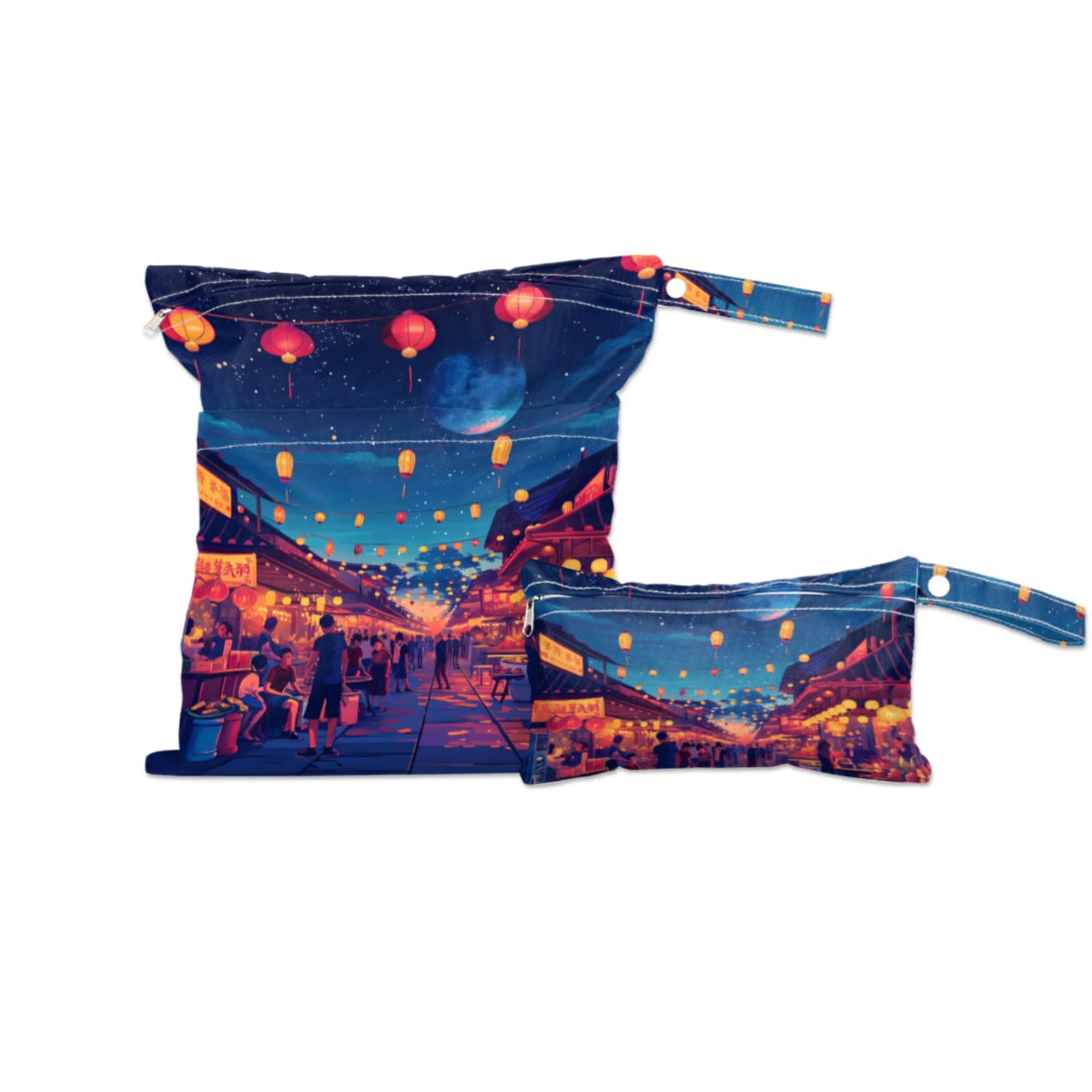 GzLeyigou 2 Set City Landscape Wet Dry Bags for Baby Cloth Diapers Waterproof Reusable Storage Bag for Travel,Beach,Pool,Daycare,Stroller,Gym,Laundry,Dirty Clothes,Swimsuits Wet Clothes, Wet Bag