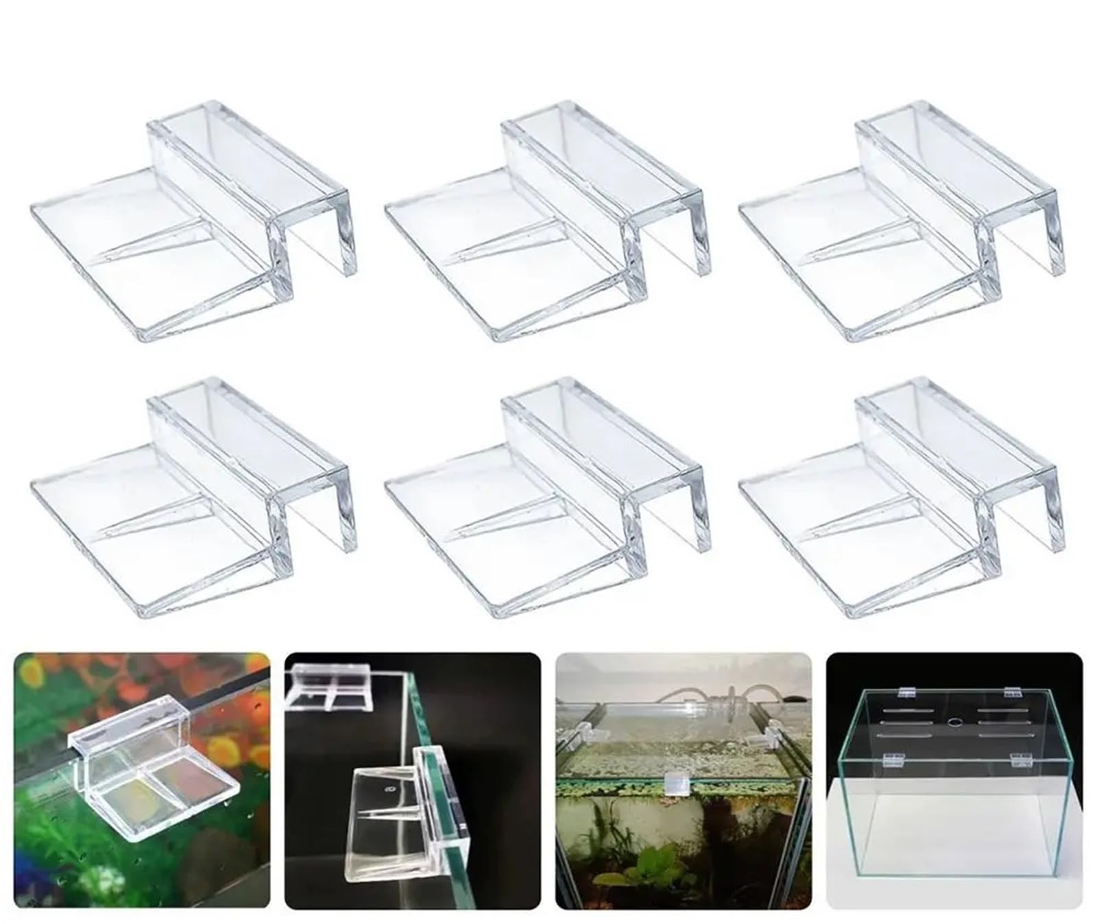 60 Stück Acryl-Clips für randloses Aquarium, stabile Unterstützung für Aquarium-Glasdeckel (10 mm)