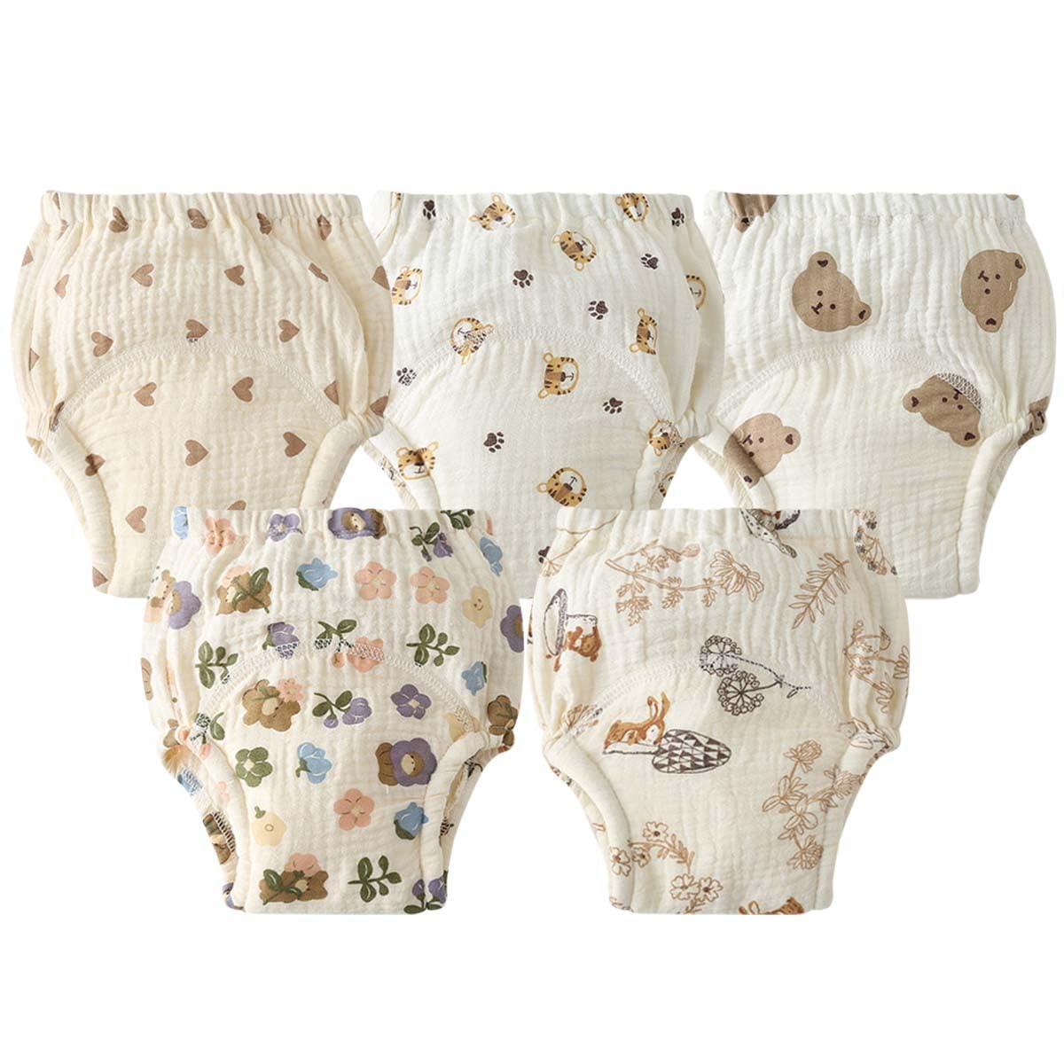 Culotte Apprentissage propreté Fille Garcon，Lot de 5 Coton rembourrées pour bébé propreté Enfant Doux Lavable, 6 Mois-3 Ans