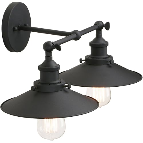 Pathson Industrial Bathroom Wall Sconce Lighting, 2-Light Vintage Bathroom Vanity Light Fixtures, Mid Century Wall Lamps for Bedroom, Living Room, Matte Black Metal Finished (Black)