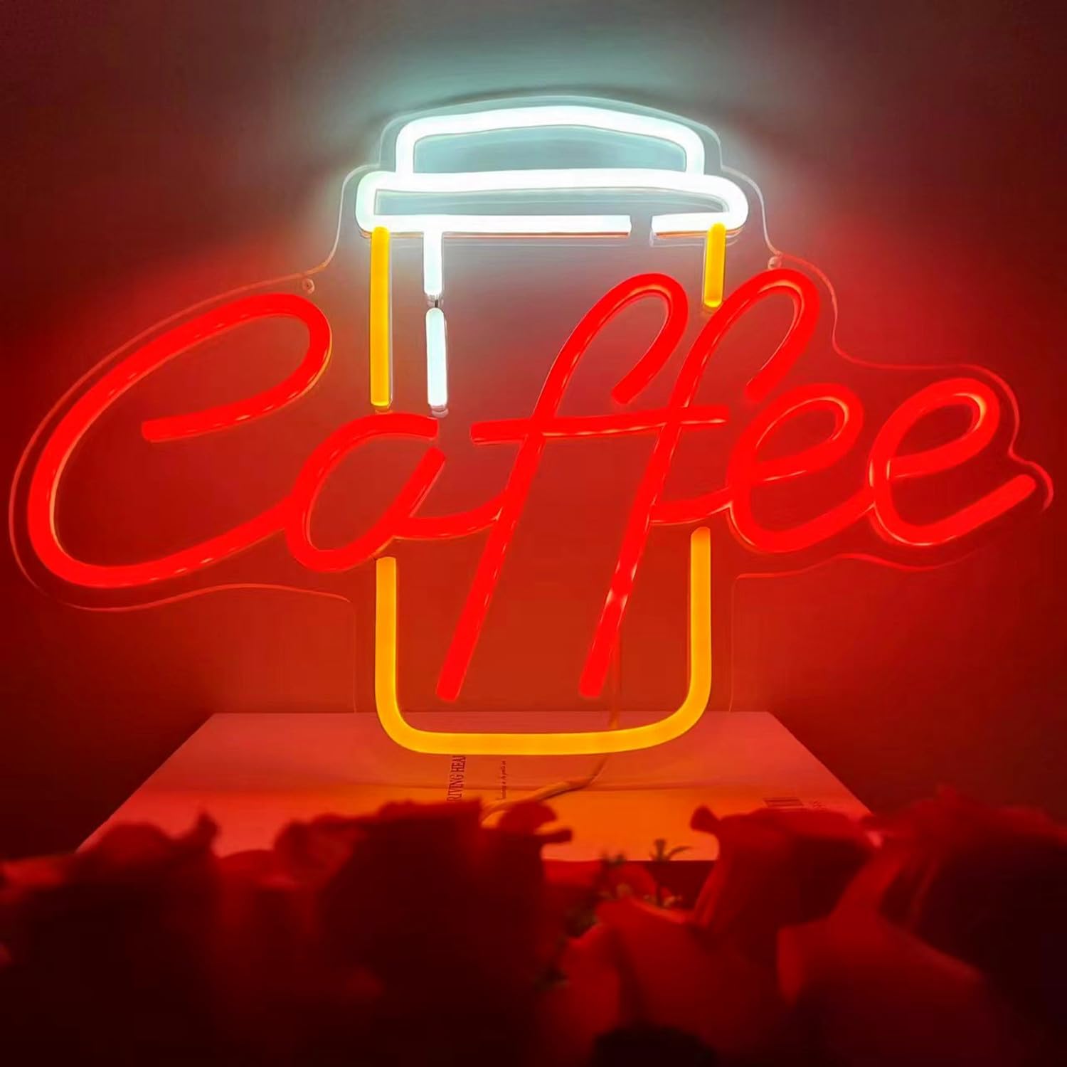 Coffee Neon Sign Led Dimmable Acrylic Neon Signs for Coffee Shop Salon Home Bar Decor,Decorative Glow Signs for Room Pub Club Party Decoration,USB Powered(Red Coffee+Yellow) — image 1