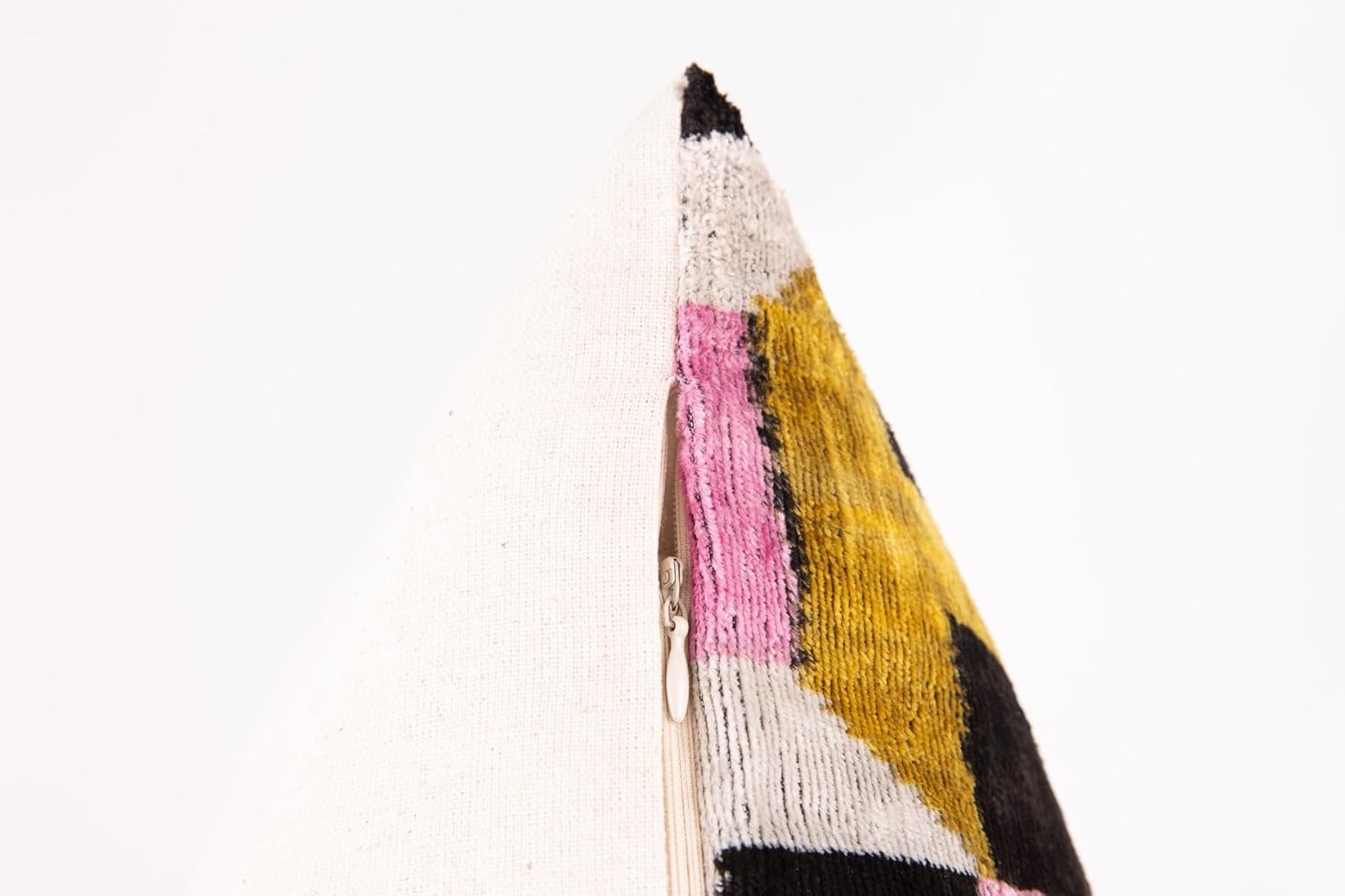CANVELLO Handmade Velvet Throw Pillow with Pink, Gold, and Black Geometric Design 20x20-Inch Decorative Accent with Premium Down Feather Insert