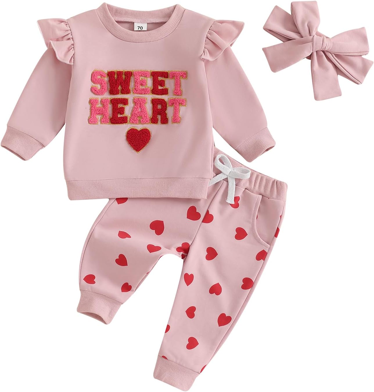 Ledy Champswiin Toddler Baby Girl Valentines Outfit Set Sweet Heart Sweatshirts Top & Long Pant Clothes with Headband