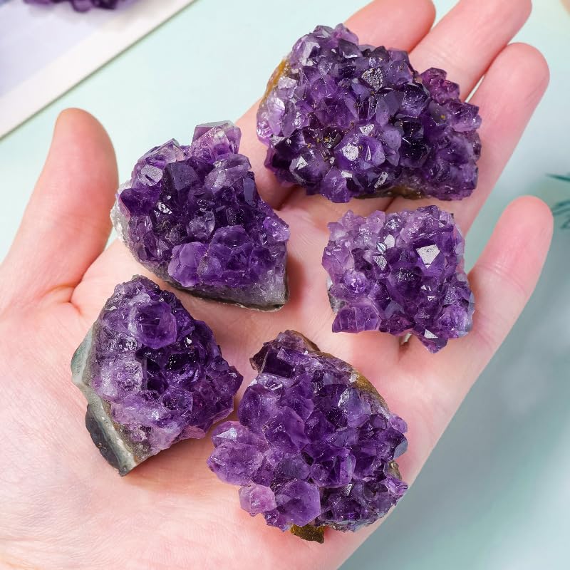 Pierres décoratives en grappe de cristal violet : lot de 4 coffrets de minéraux naturels