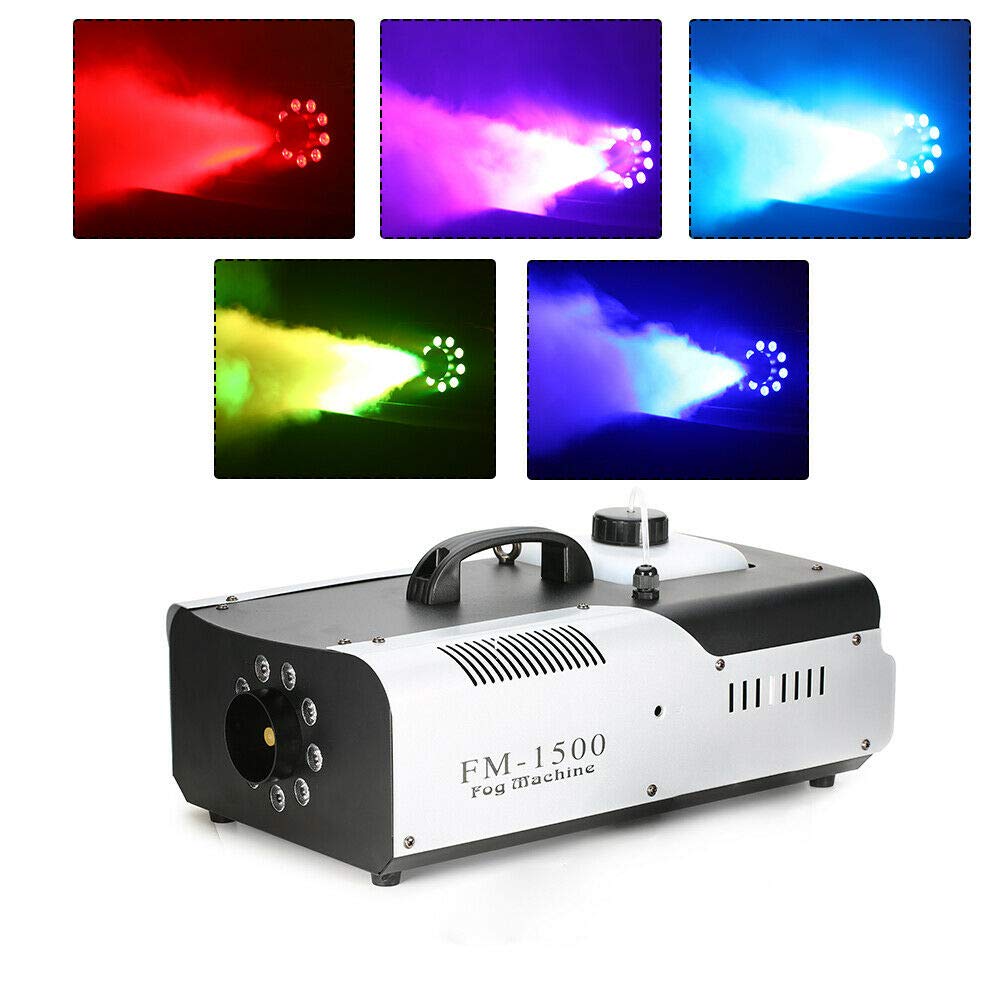 Machine à fumée, à effets, machine à fumée, 1500 W, avec télécommande, effets d'éclairage de scène, lampe LED DMX RVB, 53,5 x 31,5 x 25,5 cm