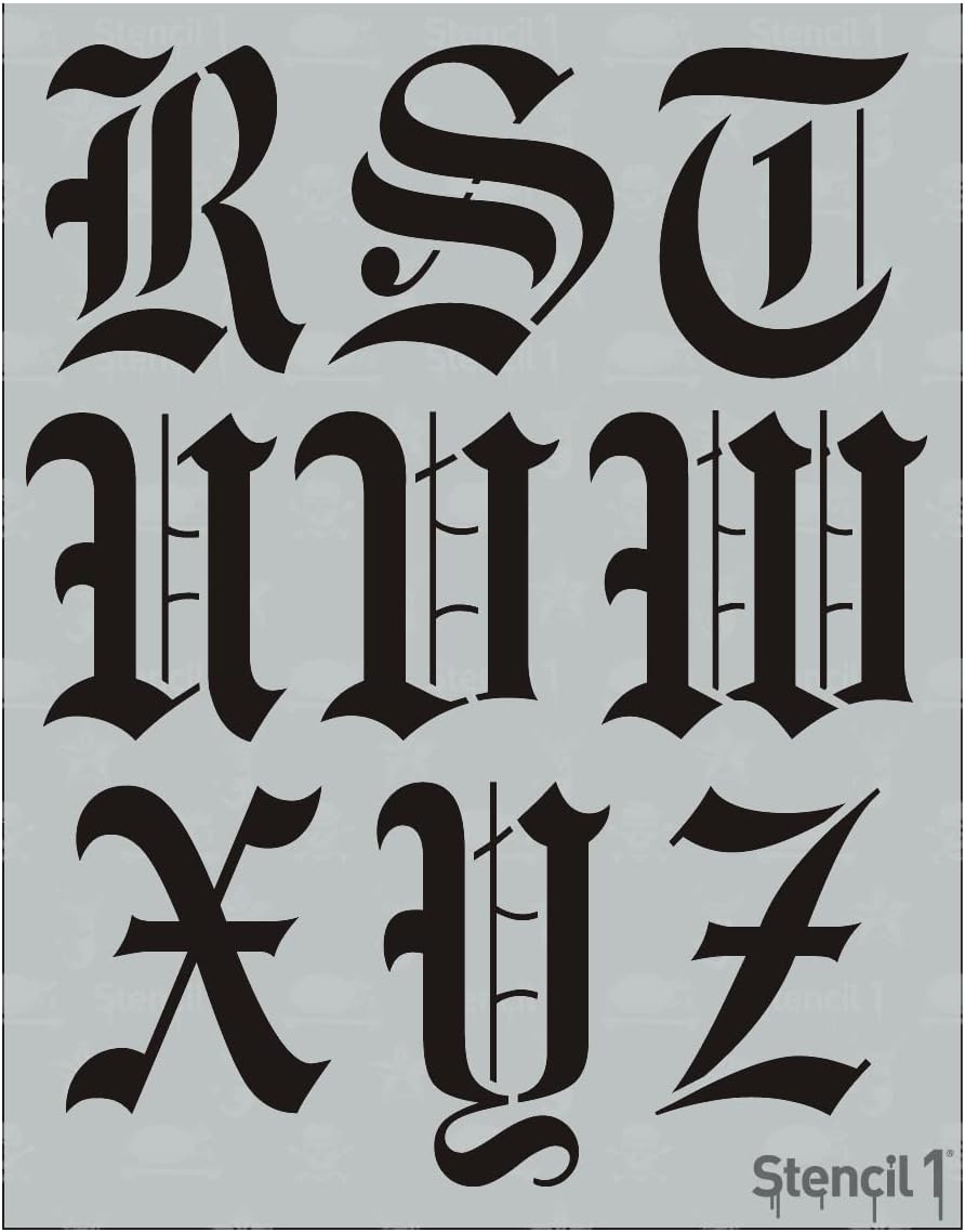 Stencil1 Old English Letter Stencils 3" - Letters & Numbers - Mylar Uppercase and Lowercase Alphabet for Painting, Drawing & Cutting