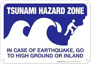 Tsunami Hazard Zone in Case of Earthquake Go to High Ground Or Inland Sign, 10x7 Inches, Rust Free .040 Aluminum, Fade Resistant, Made in USA