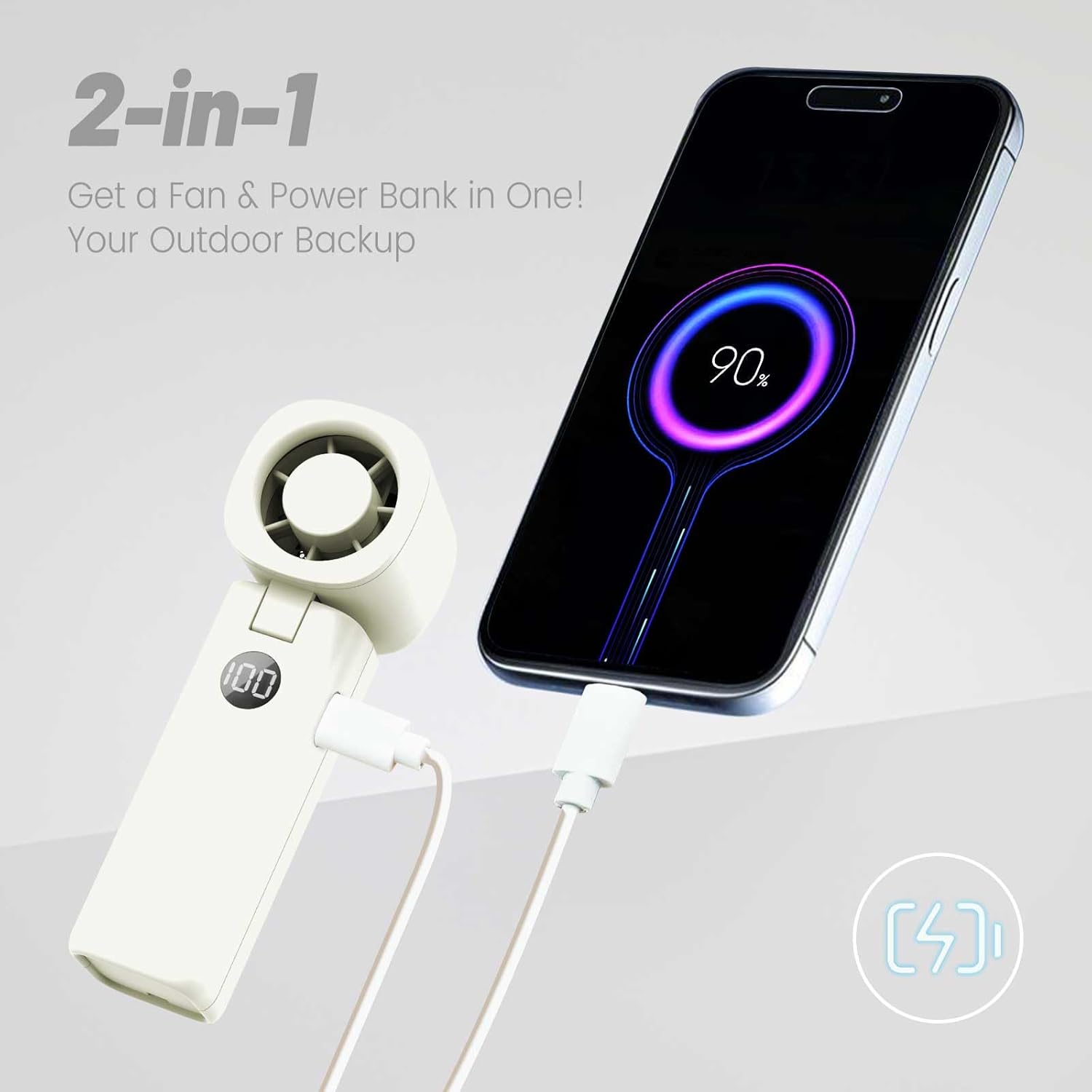 Portable Handheld Fan, Turbo Fans with 5 Gear Wind, Rechargeable Fan with 4000mAh Battery, Digital Display, High Speed Fans for Traveling, Outdoor, Hiking, Camping,Gift for Women Men(white)