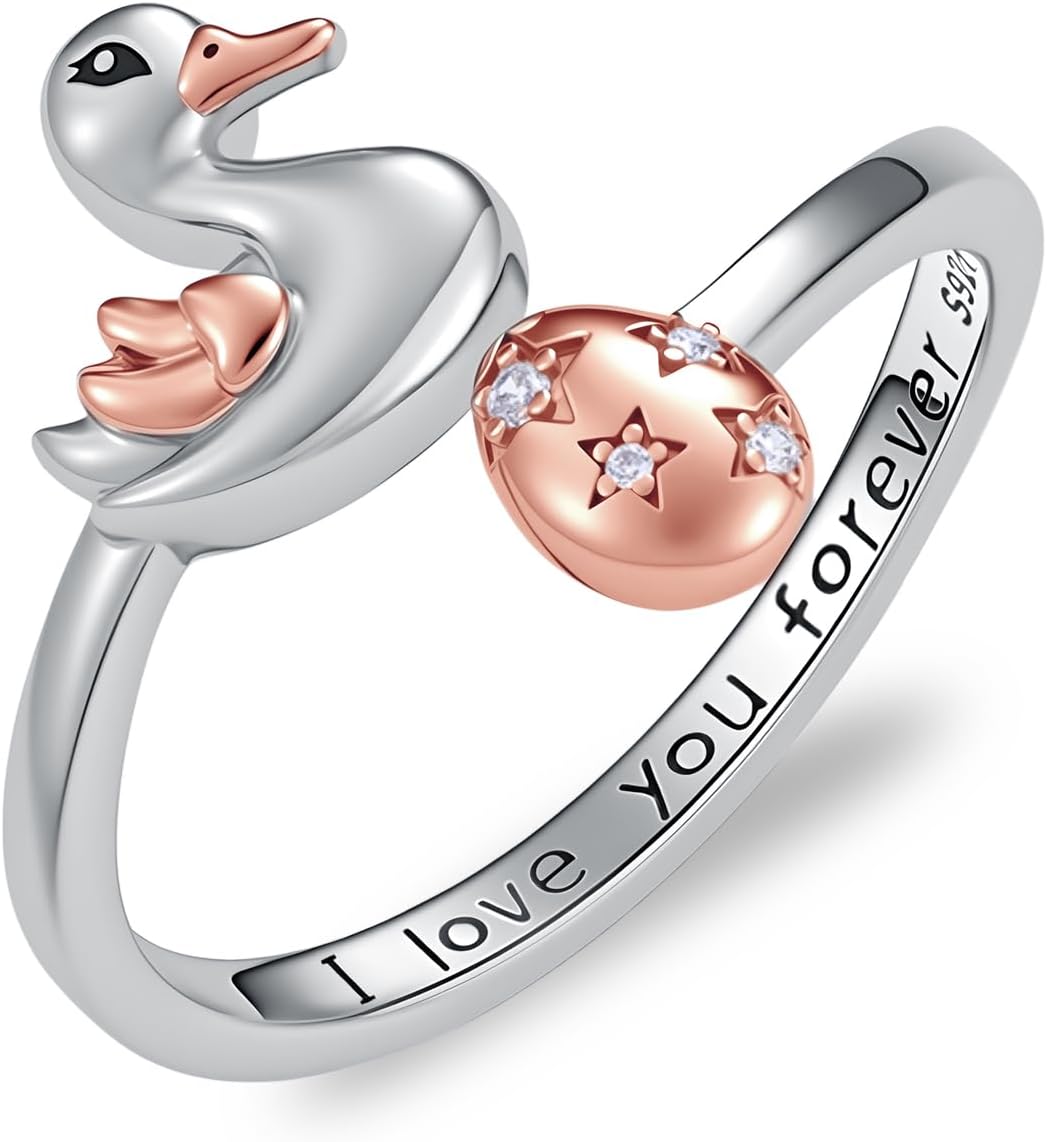 TYSO Chicken/Goose/Duck Ring 925 Sterling Silver Animal Adjustable Ring Jewelry Gifts for Women