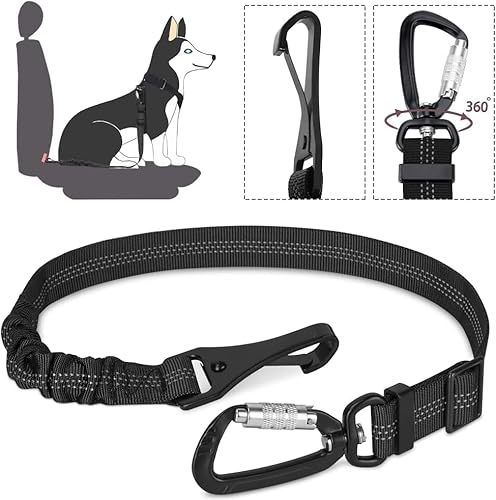 Slowton Sicherheitsgurt Hunde für Auto, Einstellbar Ruckdämpfung Elastischer Reflektierende für ISOFIX und Latch, Anschnallgurt mit Universellem Schäkel und Drehverschluss für alle Hunderassen & Auto Cover