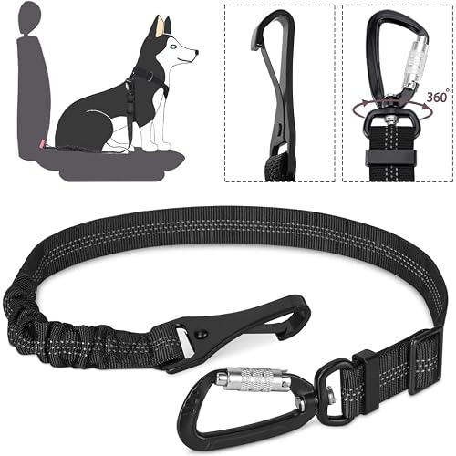 SlowTon Hunde Sicherheitsgurt Hunde-Sicherheits-Gurt fürs Auto Einstellbar Sicherheit Karabiner und Elastischer Ruckdämpfung für Alle Hunderassen und Katzen (Schwarz)