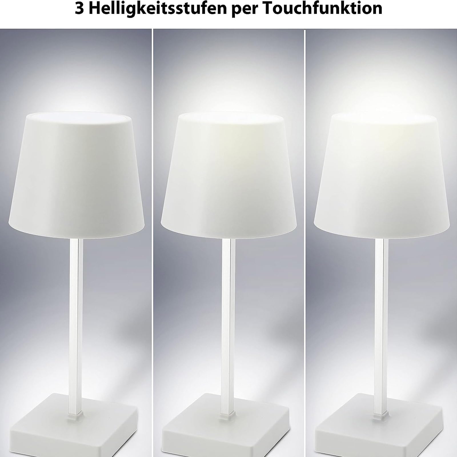 HAC24 2er Set Tischleuchte mit Touchfunktion Warmweiß USB Nachttischlampe Weiß Aufladbar Helligkeit regulierbar Schreibtischlampe Dimmbar