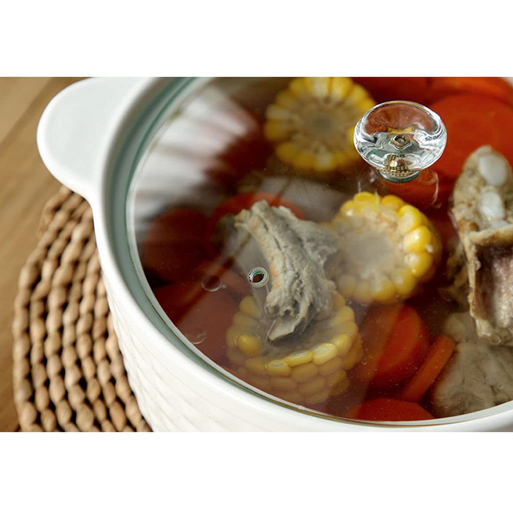 Zuppiera con 2 Maniglie E Coperchio, 2000ML Zuppiere con Maniglie Cucchiaio in Ceramica Porcellana Forno Microonde Cucina Stile Giapponese Grande per Brodo-Bianco
