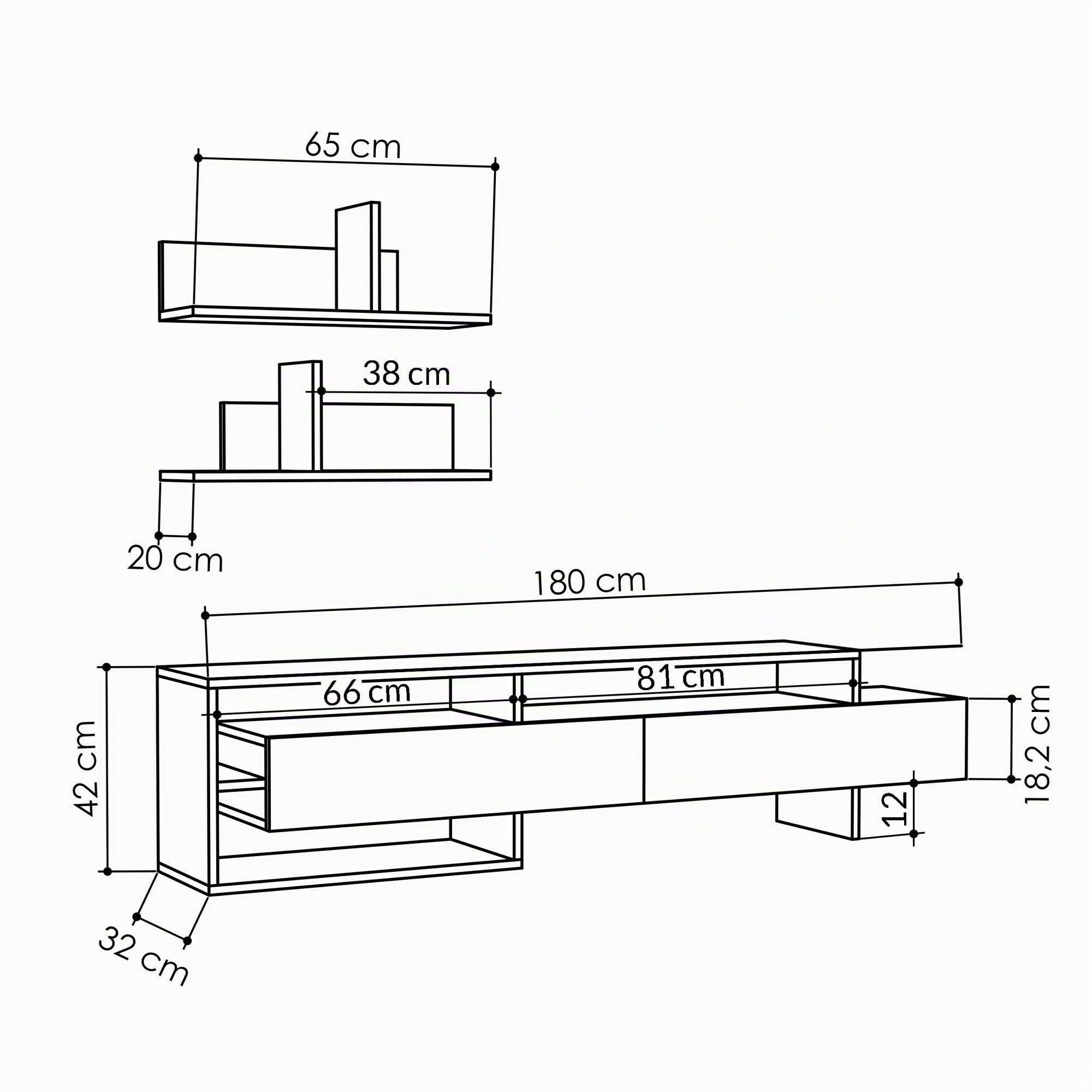 Dmora - Parete attrezzata Eudora, Composizione Soggiorno, Mobile Salotto Multiuso, Armadio Porta TV, 180x32 h42 cm, Antracite