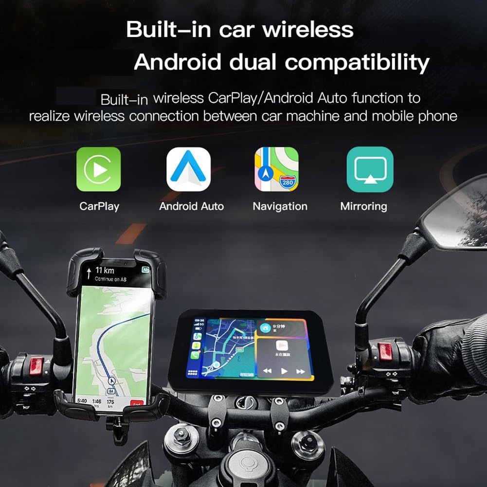 LIVASH Display Navigazione 5 Pollici Per Moto – Impermeabile Con CarPlay Wireless E Android Auto, Schermo GPS Portatile