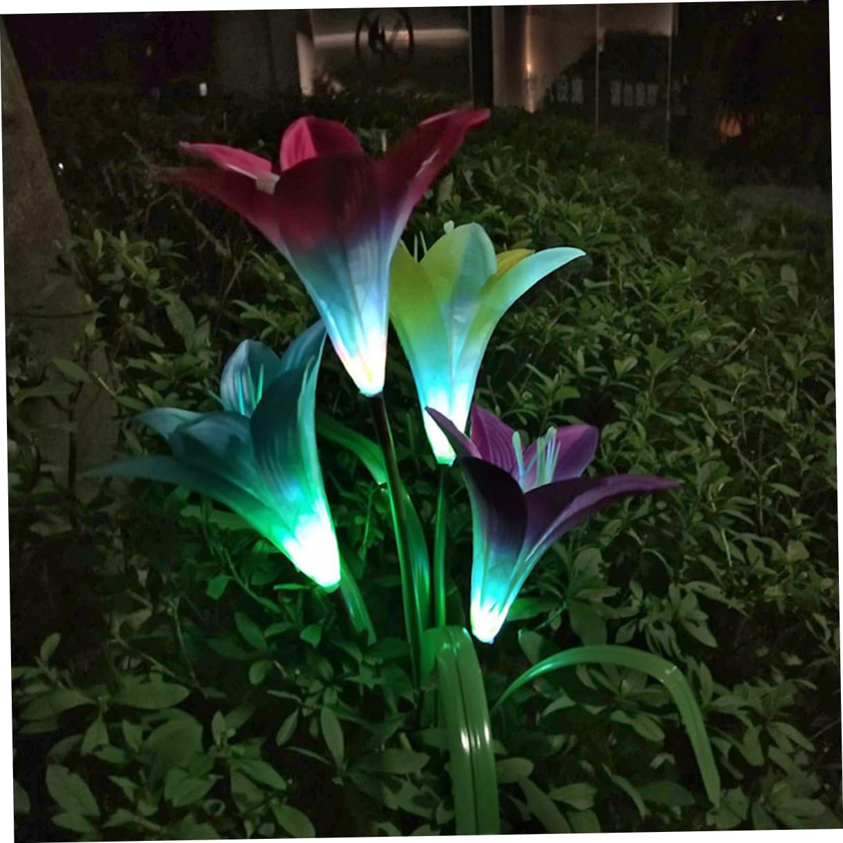 ibasenice Solar Light Lily Ground Lamp Waterproof Outdoor Yard Garden Pathway Light