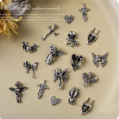 Miniatura 3 de 30 dijes de uñas 3D para Halloween, decoración de uñas de plata antigua, diseño de uñas, decoración de uñas, diseño de calavera para uñas,