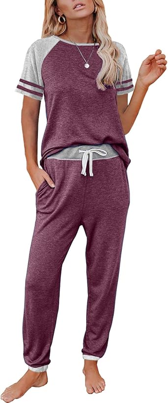 AUTOMET Womens 2 Piece Pajama Set Summer Lounge Sets Sleepwear with Pockets