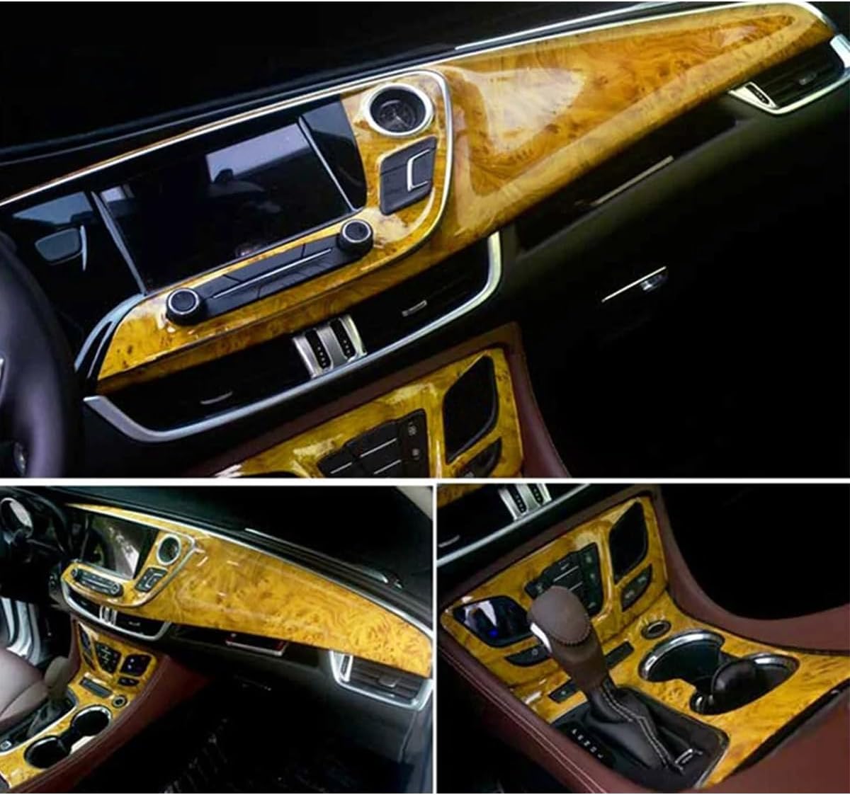 Queenbox 11.8x59.8in Wood Car Vinyl Wrap Air Release Bubble Free Peel and Stick Film for Automotive Interior Use, Pattern 2