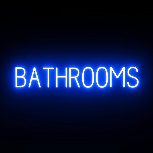 SpellBrite Letrero LED de neón para baños con capacidad de atenuación  Letreros LED de baño para empresas, restaurantes y más, 37 pulgadas, azul