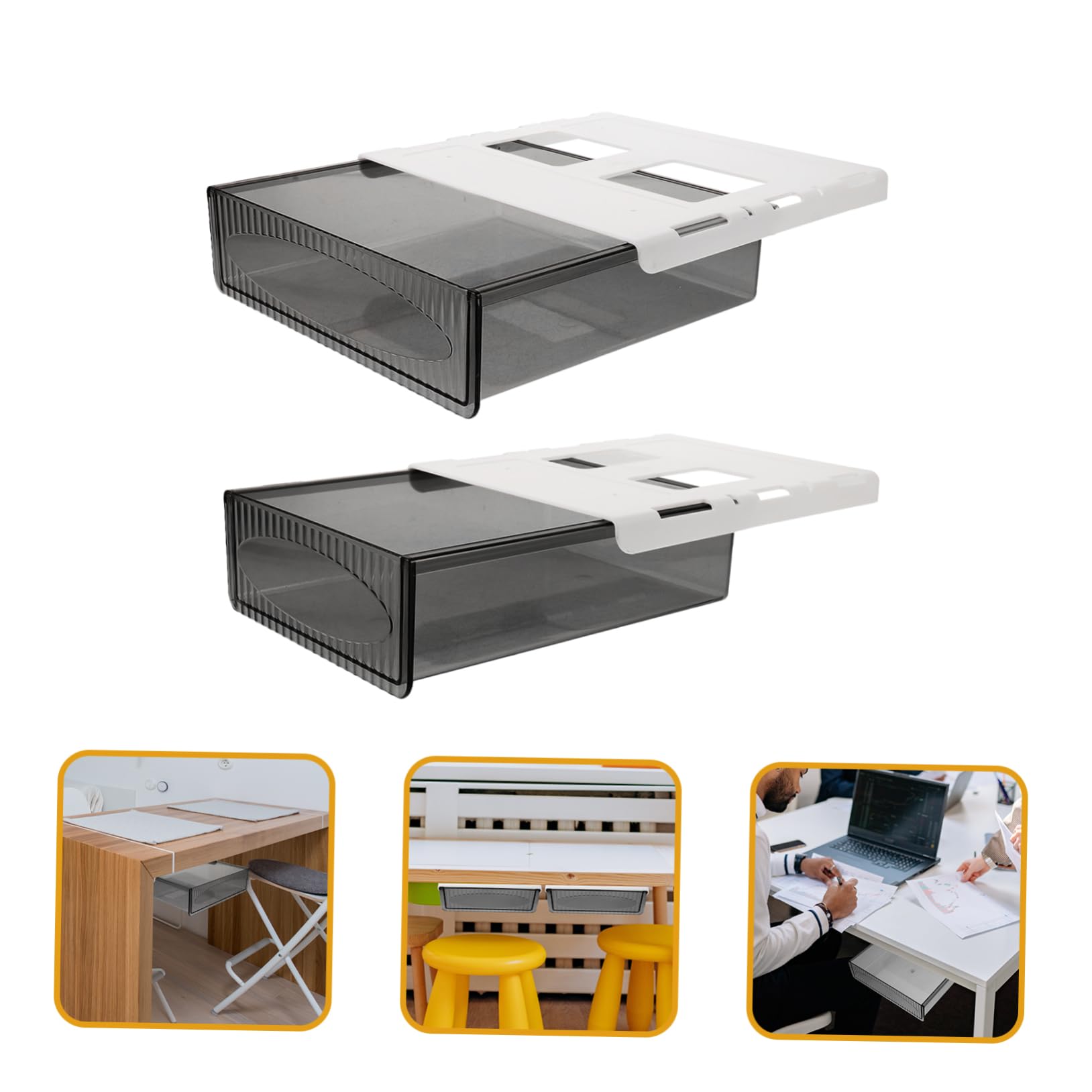 Organizer da Scrivania Sotto Tavolo, Cassetto Nascosto Nero 2 Pezzi | Plastica Resistente, Capienza Ampia, per Salotto e Cassettiera, Ripiano Discreto senza Fori