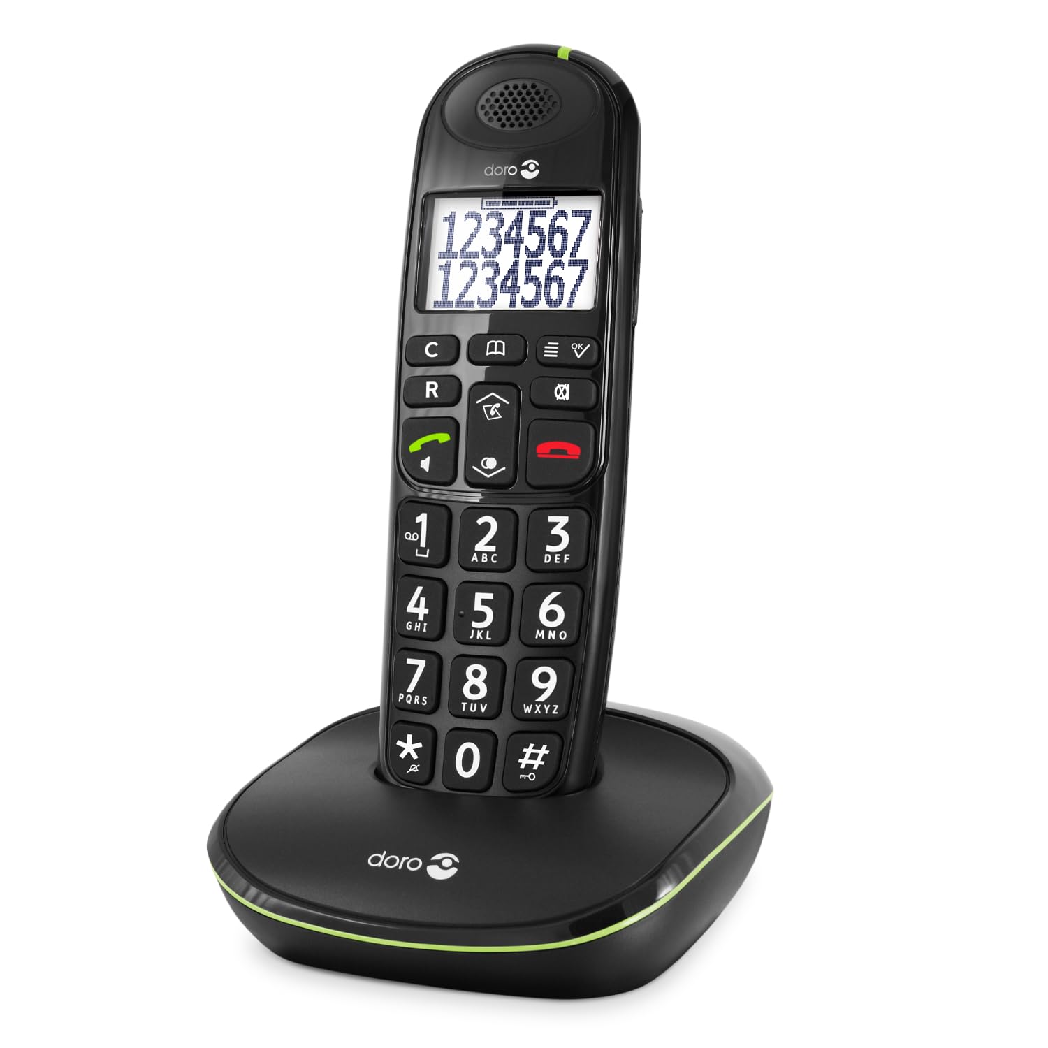 Doro PhoneEasy 110 DECT Senior Schnurlostelefon, große Schrift und große Zahlen, optische Anrufsignalisierung, Freisprechfunktin, lauter Rufton, Kurwahltasten, Hörgerätekompatibel schwarz