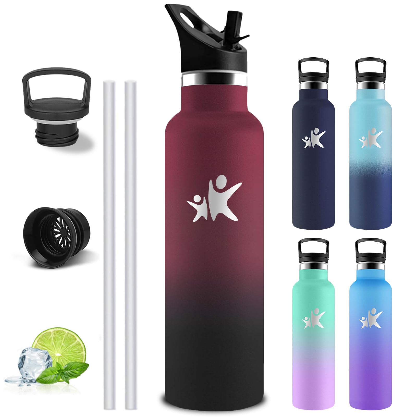 Borraccia 1 litro, Borraccia Termica, Senza BPA, Bottiglia Termica, Con filtro e Cannuccia, Borracce Termiche, Mantiene Caldo per 12 Ore/Freddo 24 Ore, Borracce per Trekking, Sport, Ciclismo