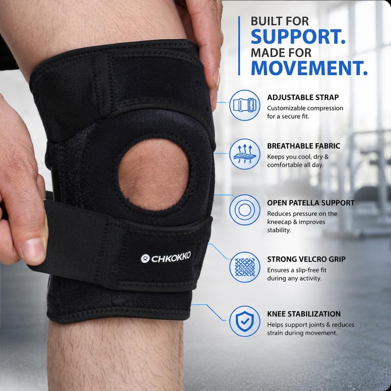 Image of CHKOKKO Premium Knee Cap for women men pain relief | knee support for men gym No Allergic Effect On Skin | Open Patella with Dual Stabilizers | Knee support for gym Arthritis Running Physical Activities | Universal Fit, 2 Piece (A Pair)