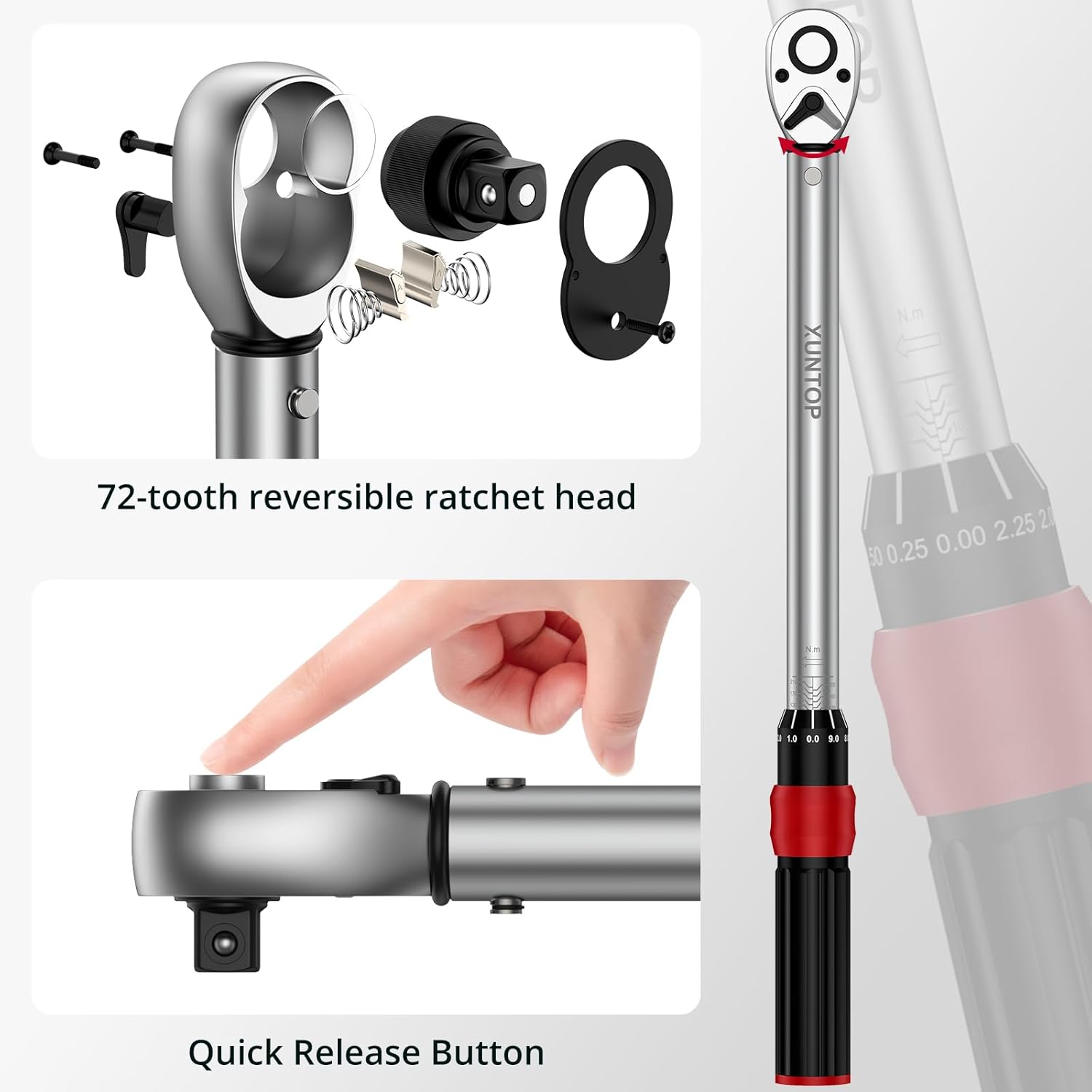 Torque Wrench 1/4 3/8 1/2 inch 3 PCS Drive Click Torque Wrench for 40-220 in.lb 5-45ft.lb 15-155ft.lb 72 Tooth Dual Direction Adjustable Ratchet Wrench for Bicycle,Moto,Car Maintenance