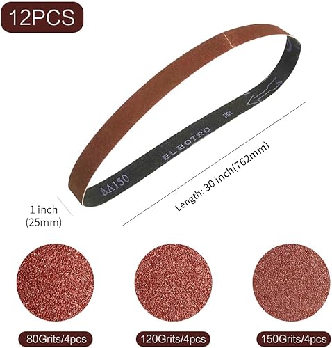 Miniatura 31 de Paquete de cinta de lijado de 3 x 18 pulgadas, 3 x 18 pulgadas, 12 unidades (4 de cada uno de 80, 120 y 150 granos), óxido de aluminio para lijadora