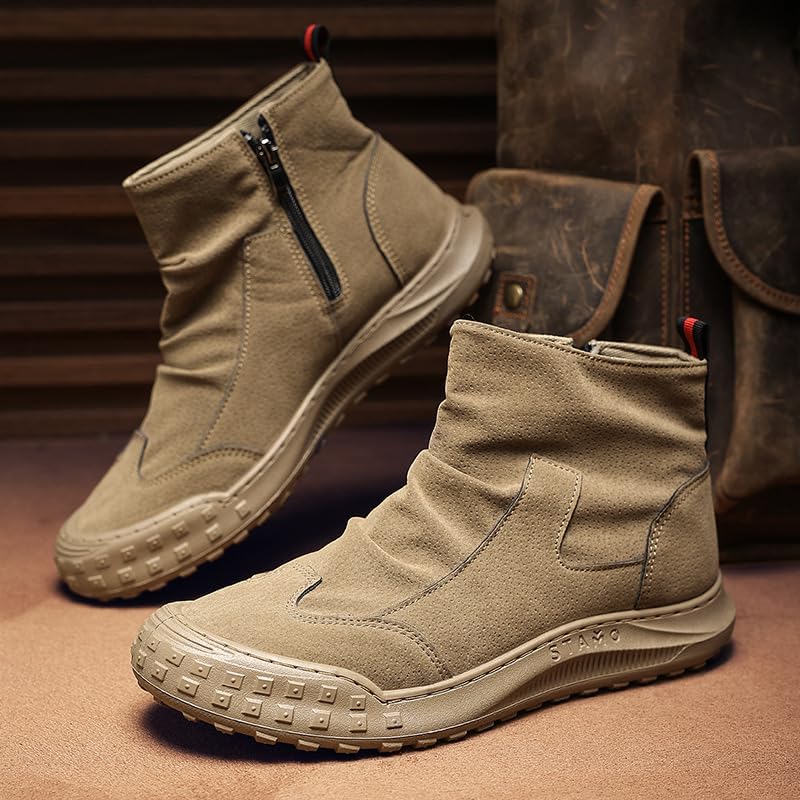 Men's Side Zip Waterproof Campsite Hiking Boots Chukka Ankle Boots for Hiking Camping & Driving All Season Fashion Retro High Top Chukka Outdoor Walking Sneakers