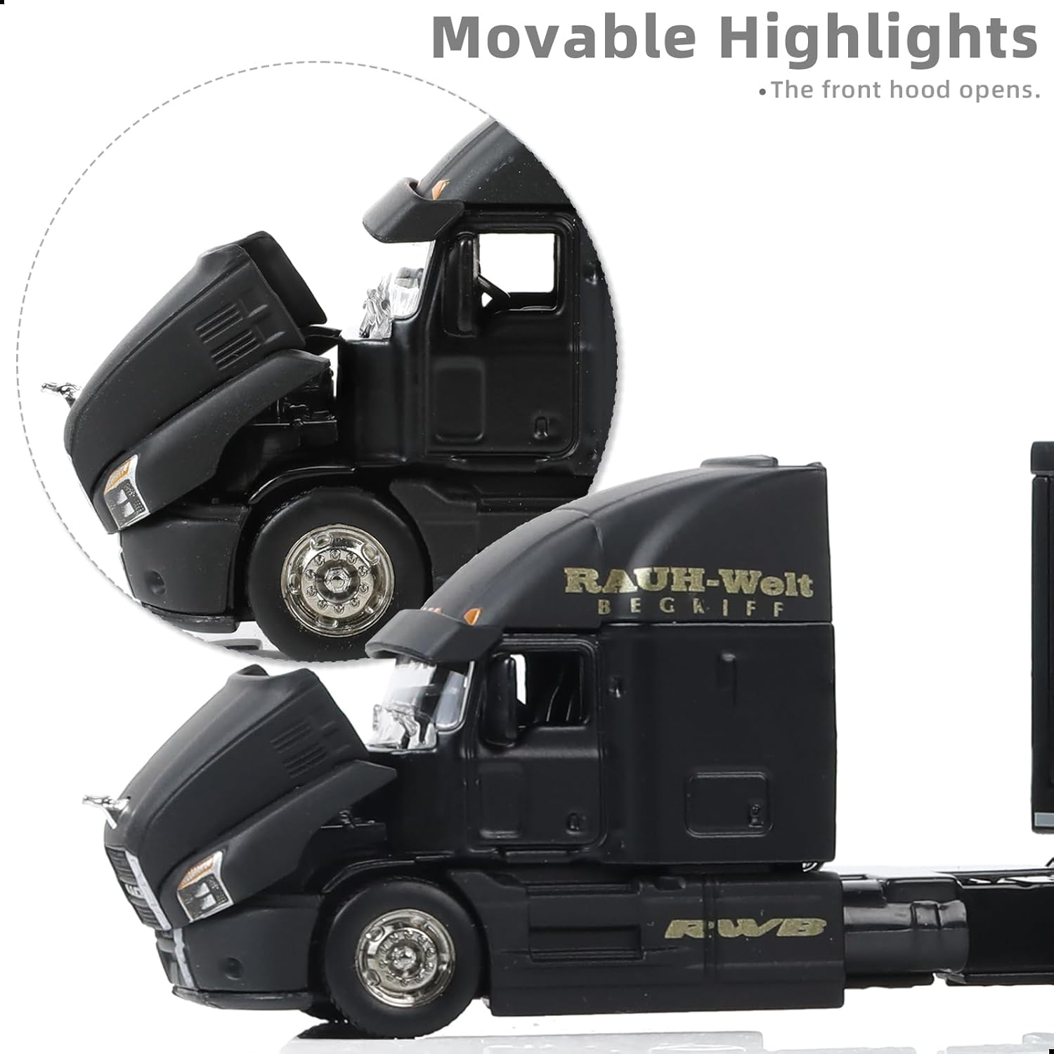 Semi Truck Toy with Trailer, 1/64 Scale for MAX Alloy Metal Diecast Heavy Semi Truck Trailer Head Toy Model, MAx Diecast Tow Traktor Gift for Boy Kids Adult Grandkids Christmas -Black