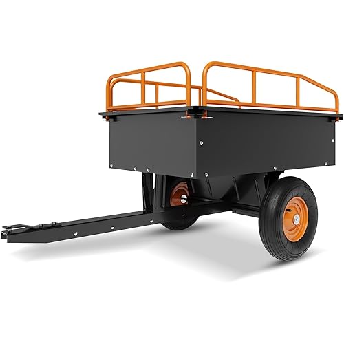 Heavy Duty 15 Cubic Feet ATV Trailer Steel Dump Cart with Removable Sides, 750Lbs Capacity Tow Behind Utility Trailer for Lawn Mower, ATV & Yard Work