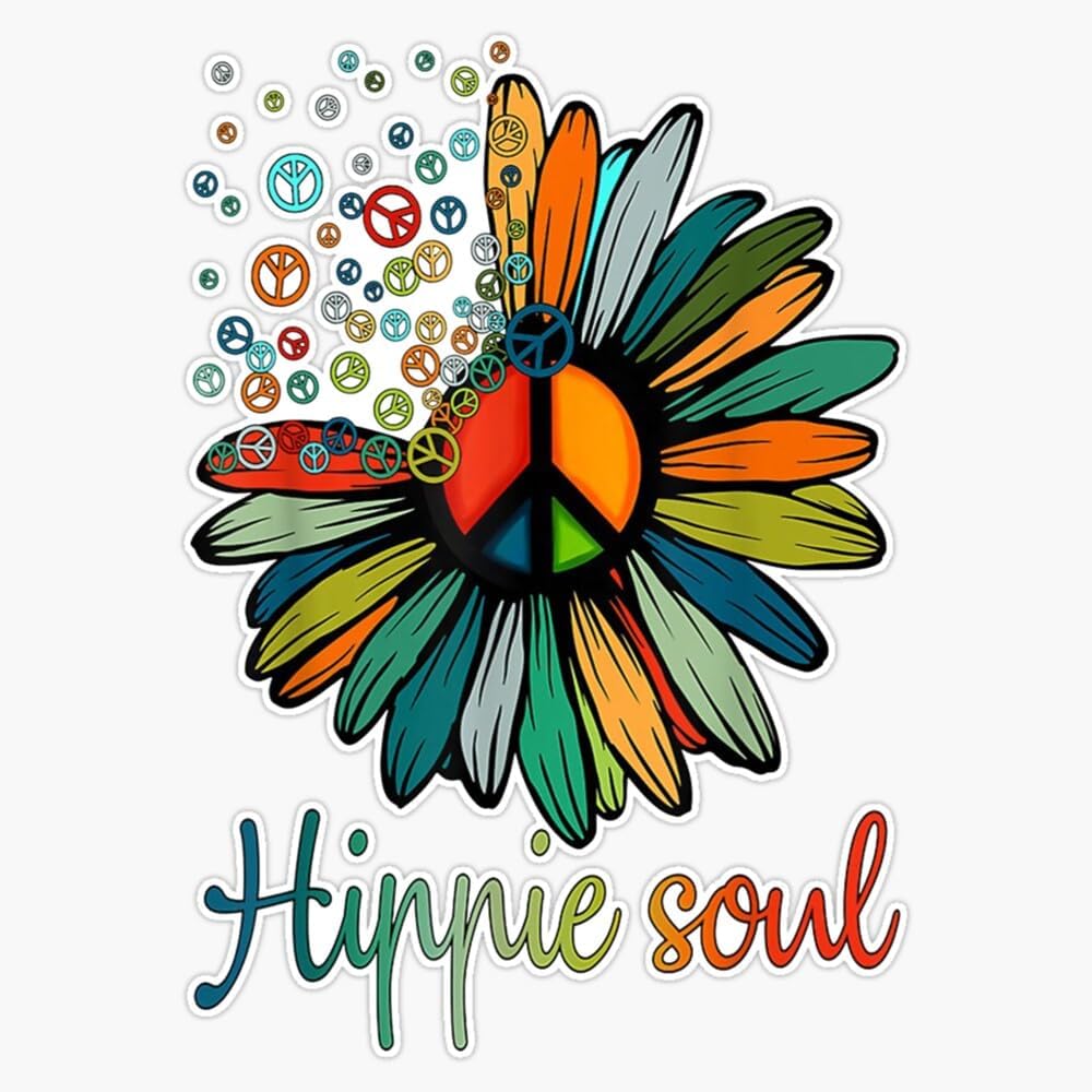LAD Studio Daisy Peace Sign Hippie Soul Flower Lovers Gifts Window Bumper Sticker Decal 5""