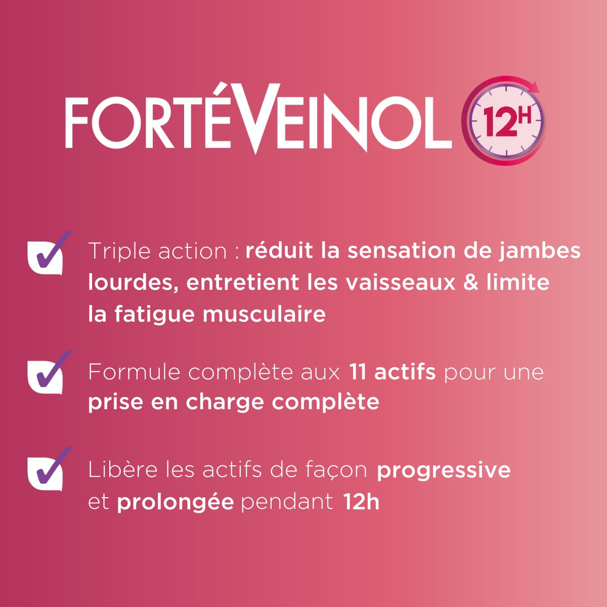 Forté Pharma - Forté Veinol 12h | Complément Alimentaire Circulation sanguine Jambes | Vigne Rouge, Ginkgo Biloba, Magnésium, Vitamine C, E, B6 - Circulation, Jambes lourdes | 60 comprimés = 2 mois