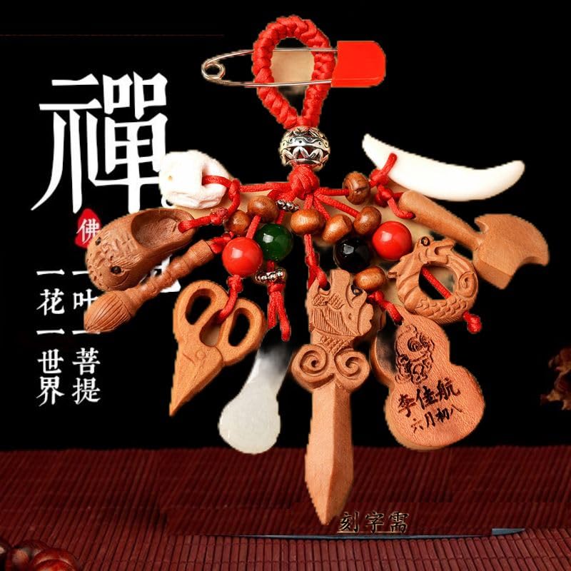 Statue Feng Shui bois de pêche chinois avec gourde de fortune et cinabre