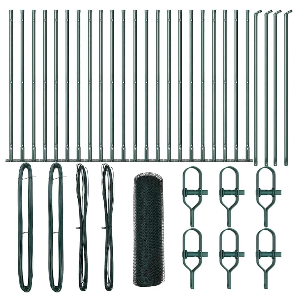 Outdoor Fence Post Set Green 50 x 0.4 m 25mm Mesh Steel PVC Garden Security Barrier Corrosion Resistant Weatherproof for Terrace Yard Enclosure