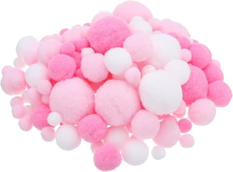 PATIKIL Assorted Size Pom Poms for Crafts, 130Pcs Fuzzy Pastel Pom Pom Balls for Art Supplies DIY Creative Craft Material Handicraft Decorations, Pink, White