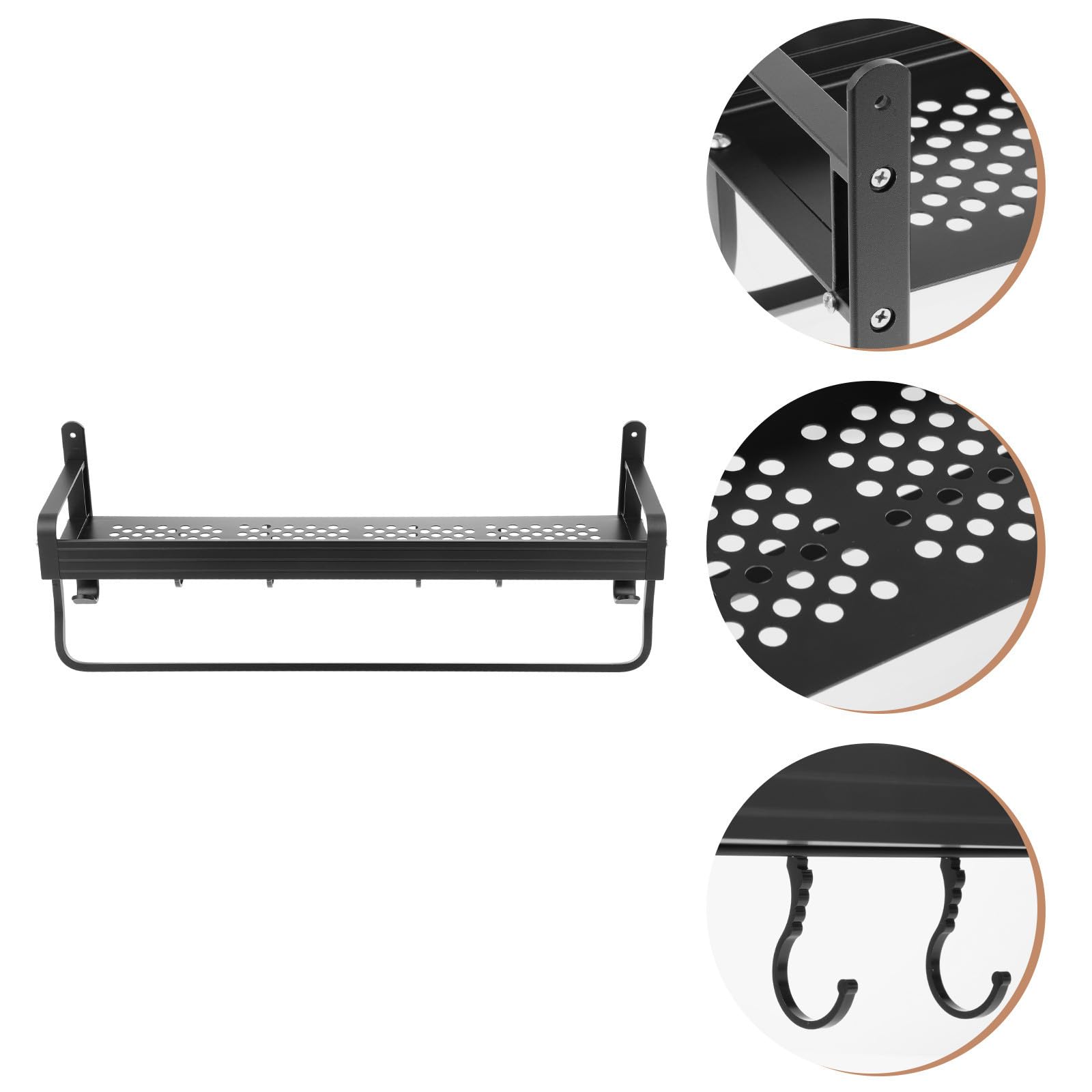 CHILDWEET Estante de Ducha y Mantienen Ordenados los Accesorios de Aluminio Espacial sin Taladro Negro 50 Cm Ganchos de Pared que Previenen Caídas para Baño