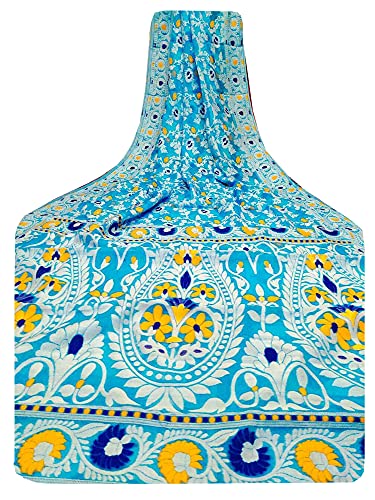 Sari Dhakai Jamdani de algodón tejido a mano para mujer azul