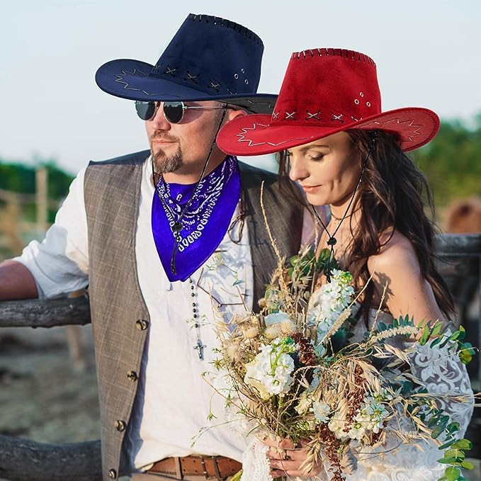 Cappello da cowboy con 6 bandana, confezione multipla, cappelli da cowboy, cappelli da cowboy, per uomo e donna, cappello da cowgirl con cinturino regolabile, per feste a tema cowboy, cavalli da