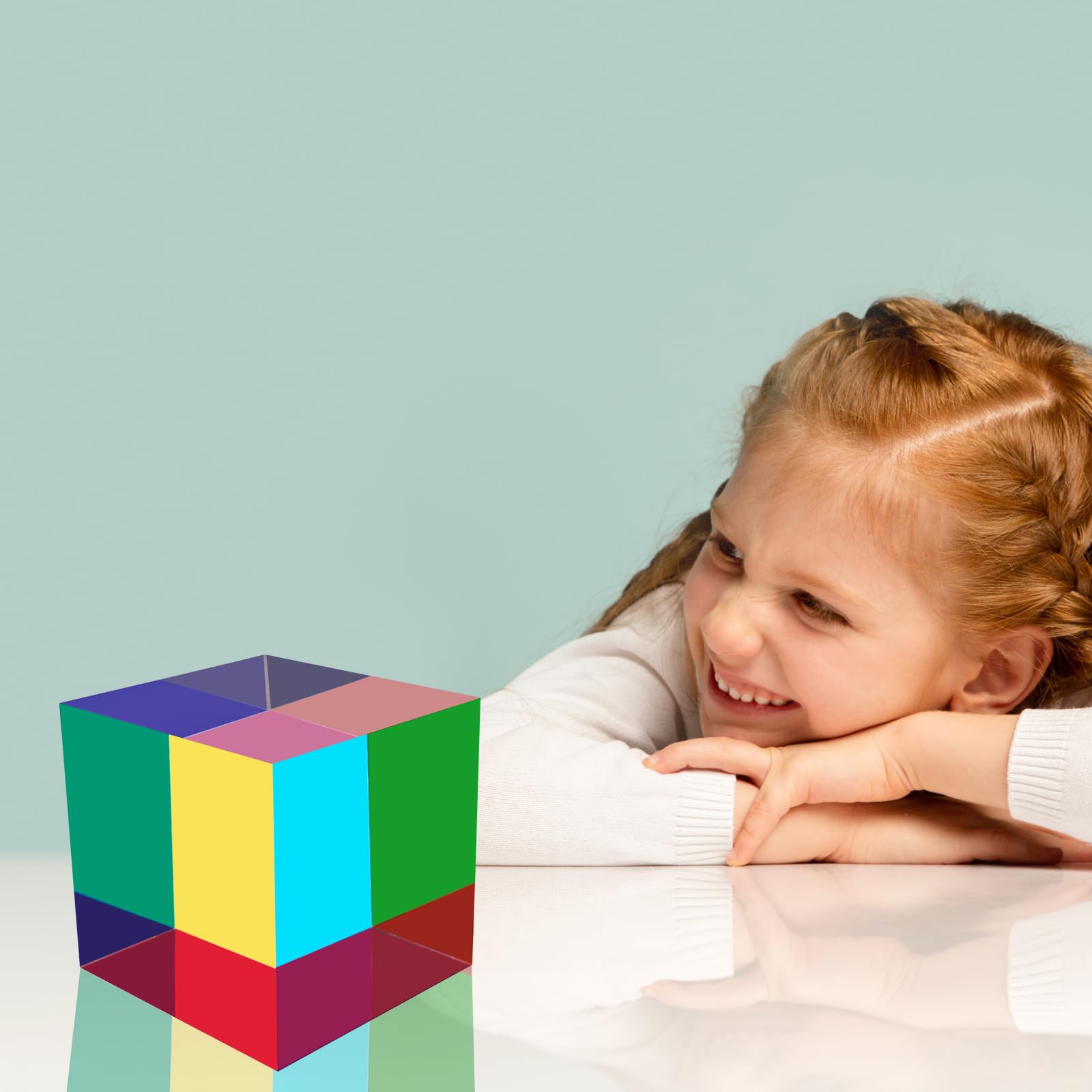 CMY Cube de mélange de couleurs, prisme en acrylique pour l'éducation physique, l'apprentissage et la décoration de bureau, jouets scientifiques et cadeaux pour enfants 80 mm
