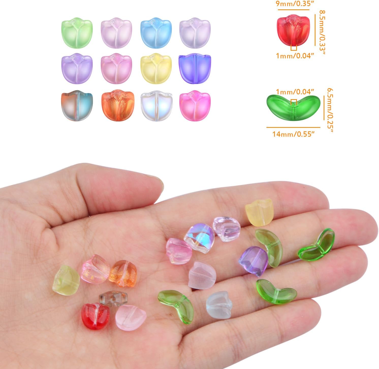 100pcs Colorful Translucent Tulip Flower Beads Handcrafted Tulip Glass Spacer Bead Crystal Glass Flower Beads for DIY Bracelet Earrings Craft Jewelry Making Spring Gifts - Image 3